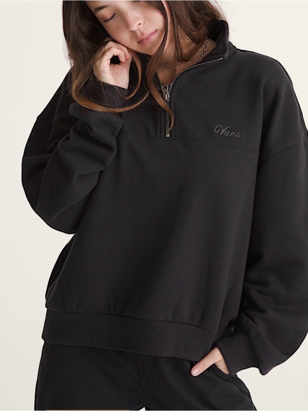 Vans Women's Black Quarter-Zip Pullover Sweatshirt